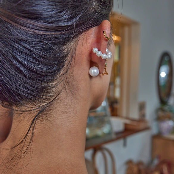 Pearl Starshaped Electroplated Women's Ear Plugs And Earrings