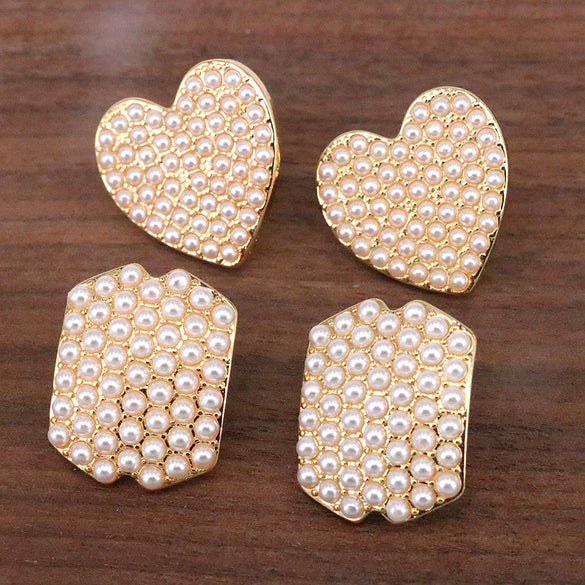 Pearl Stud Earrings Copper Heart Shape Geometric Niche Style Electroplating Jewelry For Women