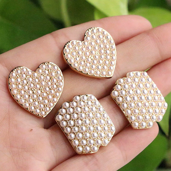 Pearl Stud Earrings Copper Heart Shape Geometric Niche Style Electroplating Jewelry For Women