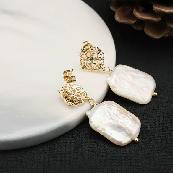 Pearl Stud Earrings Geometric Light Luxury Baroque Electroplating Jewelry