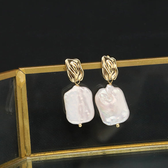 Pearl Stud Earrings Geometric Light Luxury Baroque Electroplating Jewelry