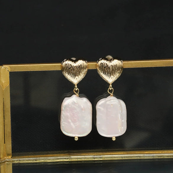 Pearl Stud Earrings Geometric Light Luxury Baroque Electroplating Jewelry