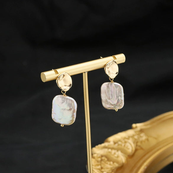 Pearl Stud Earrings Geometric Light Luxury Baroque Electroplating Jewelry
