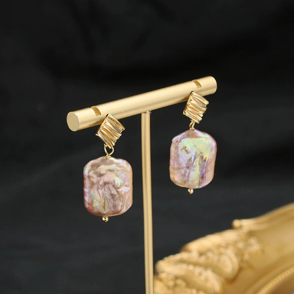 Pearl Stud Earrings Geometric Light Luxury Baroque Electroplating Jewelry