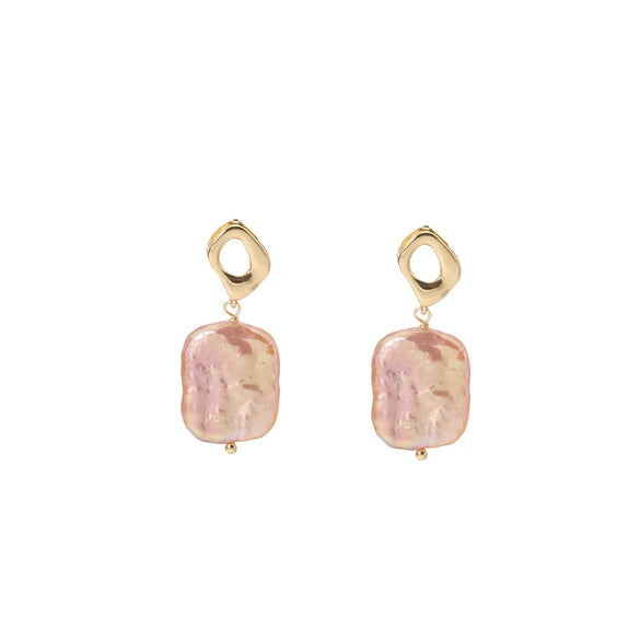 Pearl Stud Earrings Geometric Light Luxury Baroque Electroplating Jewelry