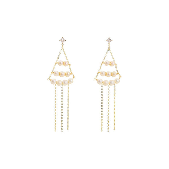 Pearl Tassel Earrings For Women Light Luxury Real Gold Electroplated Natural Original Design