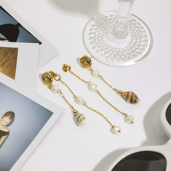 Pearl Tassel Earrings Stainless Steel Electroplated Light Luxury Niche Design For Women
