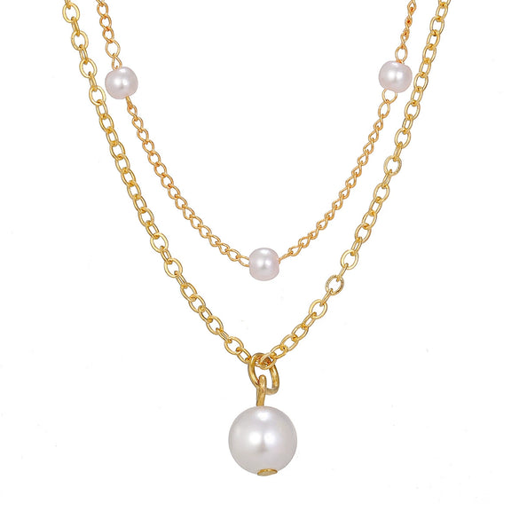 Pearl Tassel Pendant Doublelayer Necklace Alloy Geometric Style Women's