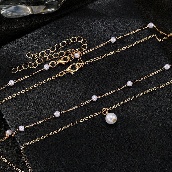 Pearl Tassel Pendant Doublelayer Necklace Alloy Geometric Style Women's