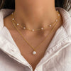 Pearl Tassel Pendant Doublelayer Necklace Alloy Geometric Style Women's