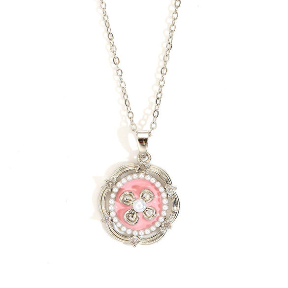Pearl Threedimensional Flower Titanium Steel Necklace For Women Copper Pendant 18K Gold Plated