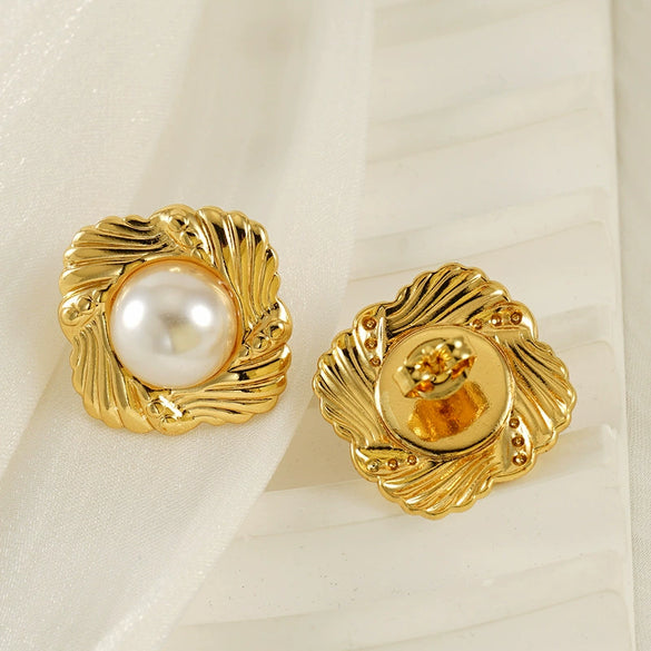 Pearl Titanium Steel And 316L Stainless Steel Women's Earrings With Geometric Design And Electroplating