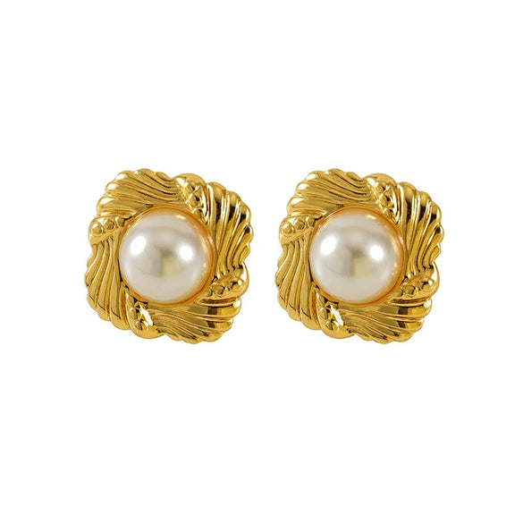 Pearl Titanium Steel And 316L Stainless Steel Women's Earrings With Geometric Design And Electroplating