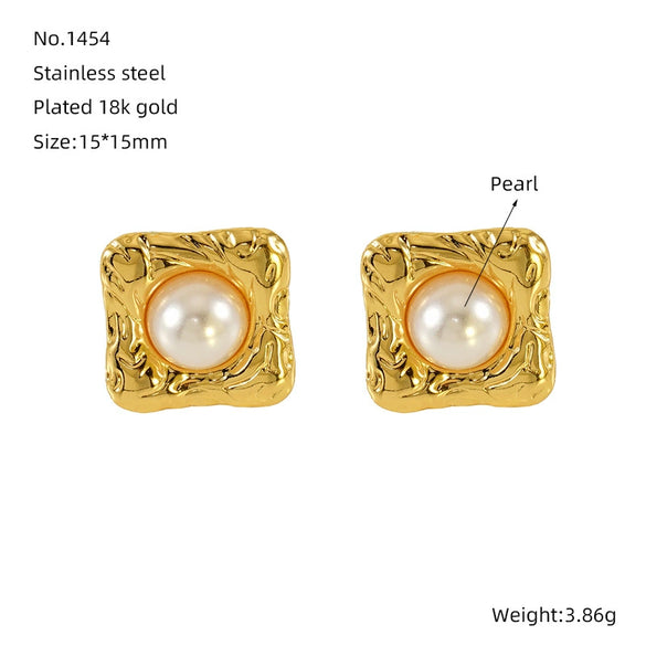 Pearl Titanium Steel And 316L Stainless Steel Women's Earrings With Geometric Design And Electroplating