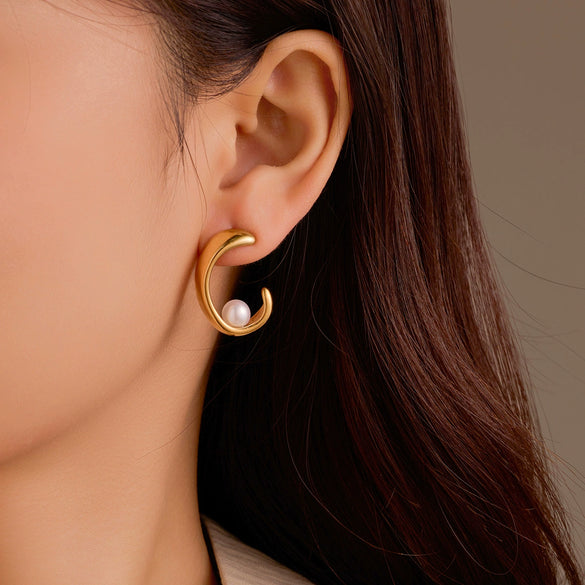 Pearl Titanium Steel And Stainless Steel Women's Fashion Personality Irregular Electroplated Earrings