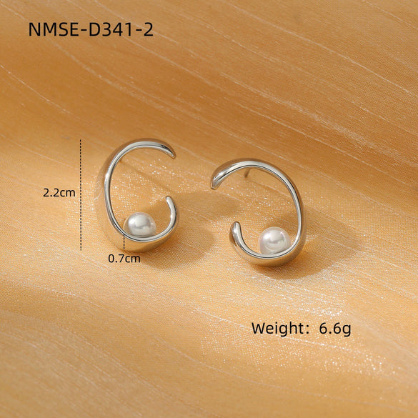 Pearl Titanium Steel And Stainless Steel Women's Fashion Personality Irregular Electroplated Earrings