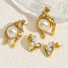 Pearl Titanium Steel Women's Heart And Geometric Rhombus Electroplating Antiallergic Earrings