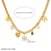 Pearl White Love Bow Emerald Oval Pendant Stainless Steel Necklace With Heart Shape Pattern And Electroplating Process