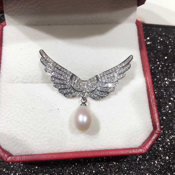 Pearl Wings Brooch Copper Micropaved Zircon Italian Craft Fashion Women's