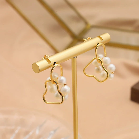 Pearl Women's Earrings S925 Silver Needle Electroplated Real Gold Geometric Design