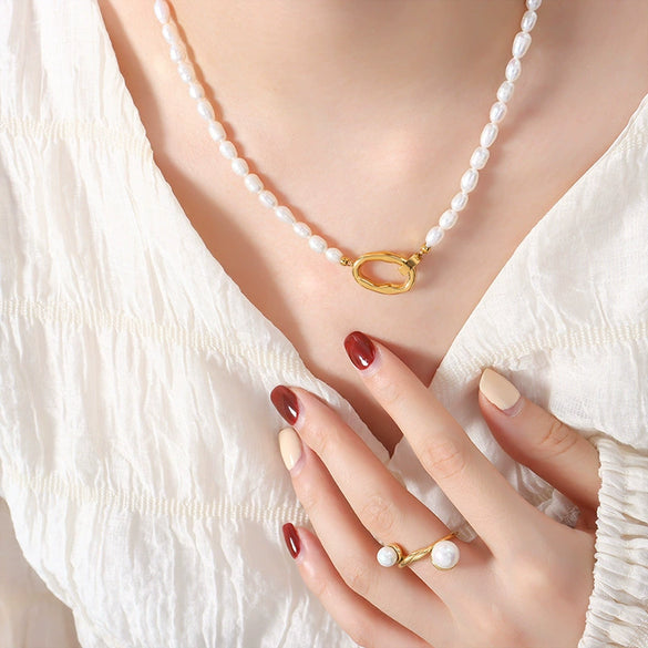Pearl Women's Geometric Bracelet Set With Pearls