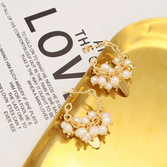 Pearl Women's Light Luxury Earrings Geometric Style Electroplated 18K True Gold Color Preservation