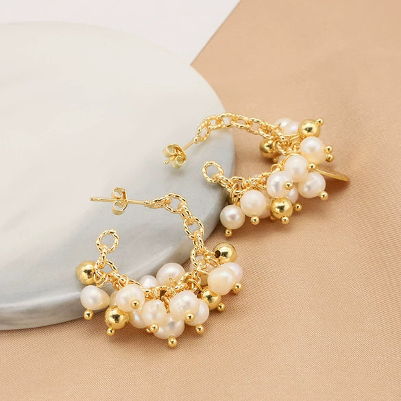 Pearl Women's Light Luxury Earrings Geometric Style Electroplated 18K True Gold Color Preservation