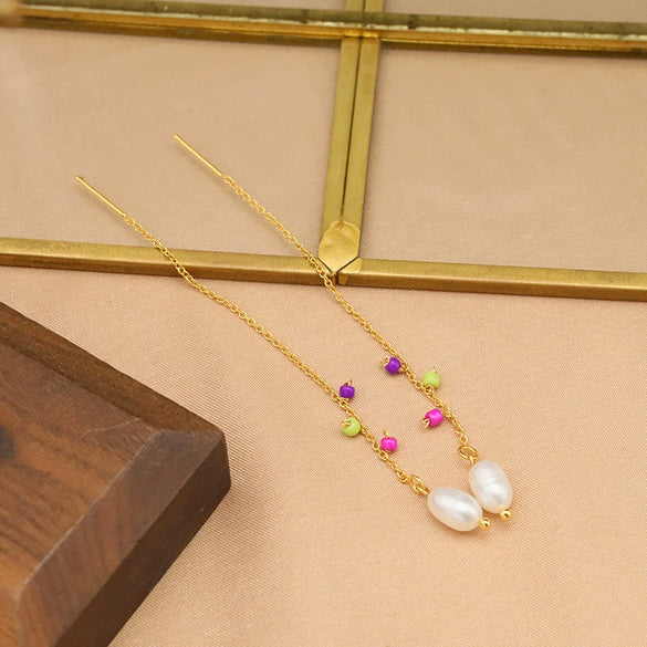 Pearl Women's Long Ear Hooks Geometric Retro Ear Jewelry