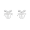 Pearl Zircon Bow Earrings 925 Silver Needle Copper Material Set With Pearls Sweet Style