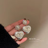 Pearl Zircon Geometric Letter Earrings Set With Pearls For Women French Highend Elegant Fashion Light Luxury