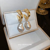 Pearl Zircon Geometric Letter Earrings Set With Pearls For Women French Highend Elegant Fashion Light Luxury