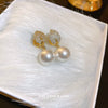 Pearl Zircon Geometric Letter Earrings Set With Pearls For Women French Highend Elegant Fashion Light Luxury