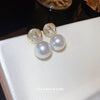 Pearl Zircon Geometric Letter Earrings Set With Pearls For Women French Highend Elegant Fashion Light Luxury