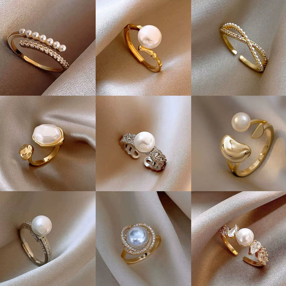 Pearl Zircon Splicing Butterfly Ring Real Gold Electroplated For Women With Animal Pattern
