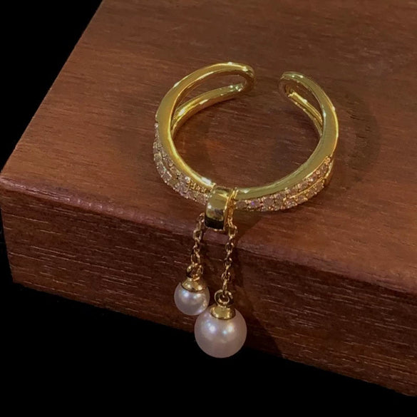Pearl Zircon Splicing Butterfly Ring Real Gold Electroplated For Women With Animal Pattern