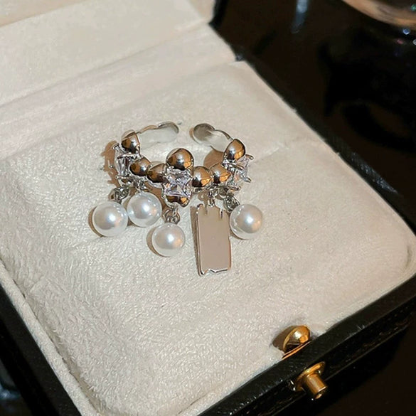 Pearl Zircon Splicing Butterfly Ring Real Gold Electroplated For Women With Animal Pattern