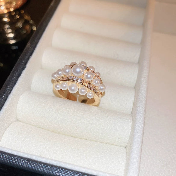 Pearl Zircon Splicing Butterfly Ring Real Gold Electroplated For Women With Animal Pattern