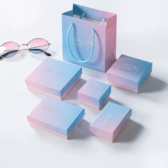 Pearlescent Gradient Pink Jewelry Packaging Box Made Of Paper And Cardboard For Earrings Ring Necklace Bracelet