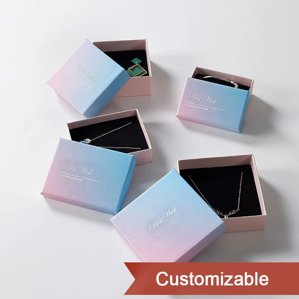 Pearlescent Gradient Pink Jewelry Packaging Box Made Of Paper And Cardboard For Earrings Ring Necklace Bracelet