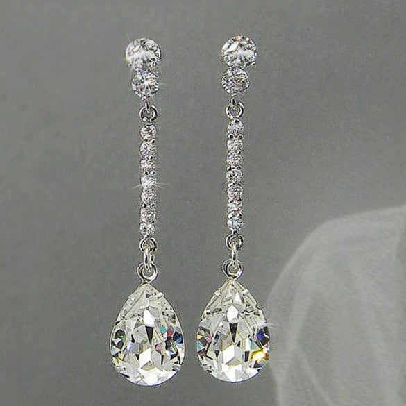 Pearshaped Copper Women's Ear Jewelry With Water Drop Zircon