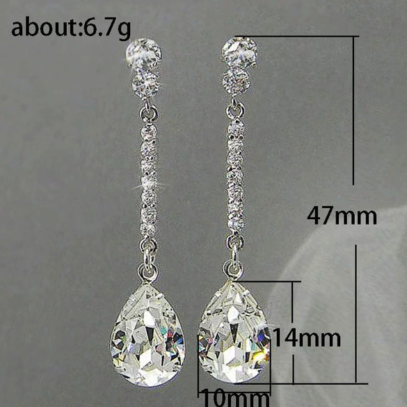 Pearshaped Copper Women's Ear Jewelry With Water Drop Zircon