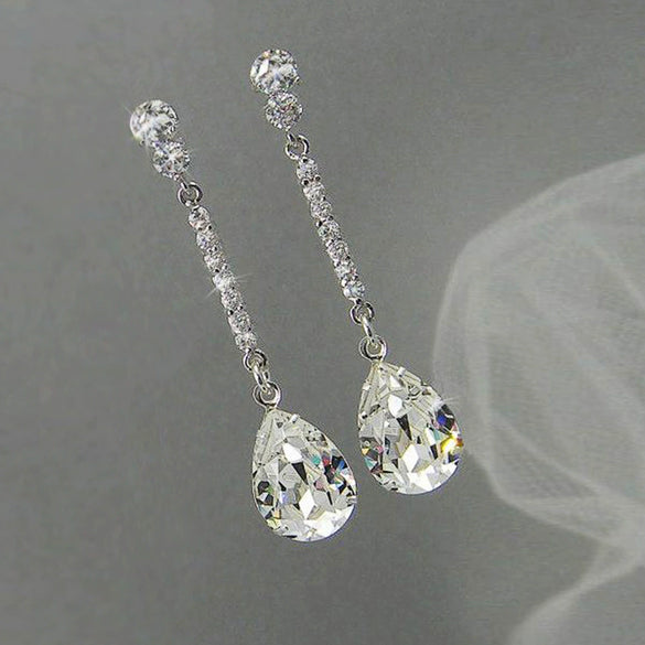 Pearshaped Copper Women's Ear Jewelry With Water Drop Zircon