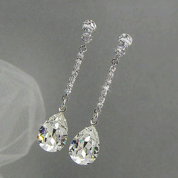 Pearshaped Copper Women's Ear Jewelry With Water Drop Zircon