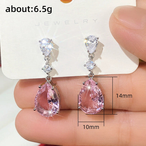 Pearshaped Water Drop Copper Zircon Earrings For Women