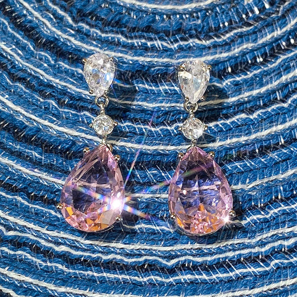 Pearshaped Water Drop Copper Zircon Earrings For Women