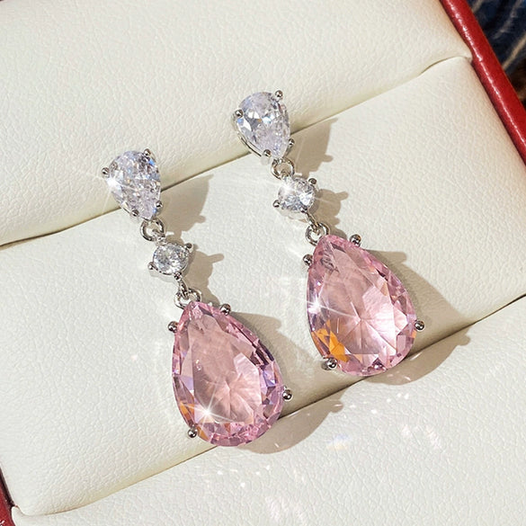Pearshaped Water Drop Copper Zircon Earrings For Women