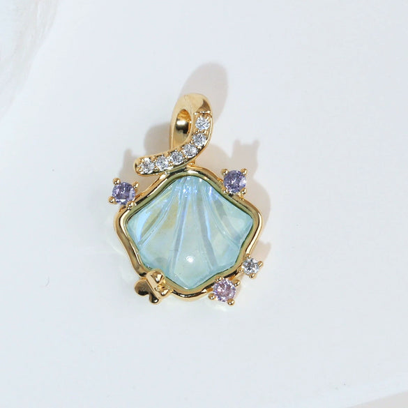 Pendant Accessories Colorful Shell Fanshaped Copper Electroplated Marine Series Diy Handmade