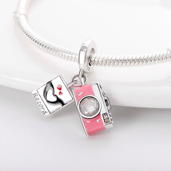 Pendant Accessories Copper 925 Silver Plated Pink Camera Charm Jewelry Making