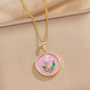 Pendant Accessories French Retro Imitation Pearl Oil Drop Light Luxury Enamel Painted Flower Copper Titanium Steel Electroplated O Word Chain