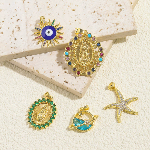 Pendant Accessories Goldplated Copper Zircon Inlay Starfish And Oval Shape